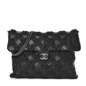 Chanel Bag  Large Walk of Fame  Black Silver clutch or chain Fits LAPTOP